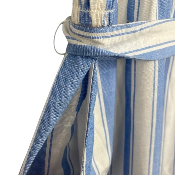 Loft Smocked Strappy Jumpsuit Size L Striped Blue and White Coastal Cropped NWT - Picture 7 of 9
